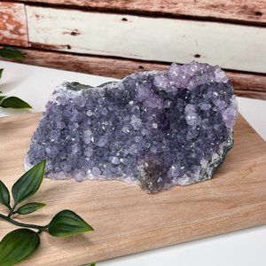 1 lb Flat Base Calming Amethyst Geode Cluster | Crystal Healing Home Decor